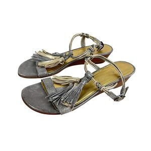 Bernardo‎ Genuine Leather Silver Gold Tassel Wedge Sandals Flat Style 7 M